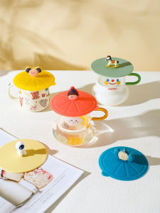 Food Grade Silicone Cup Lid Dustproof Heat Resistant Odorless Universal Mug Cover for Glass Cups And Mugs TINYHOME Cartoon Design