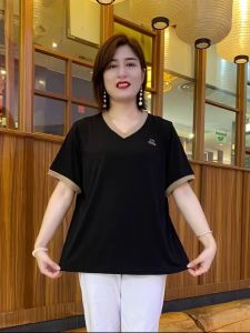 HUAXUNRAN | Áo Thun V-Neck Dáng Suông Thời Trang Cho Phụ Nữ Trung Niên Và Người Già Mùa Hè