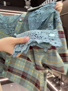 Fashionable Plaid Shirt Beautiful Patchwork Spring 2025 Womens High-End Style Korean Version Long Sleeve Office Commute Wear