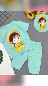 Bộ bé gái hình cô gái hoa vàng cho bé gái siêu xinh cho bé 6-24kg.BGL48.