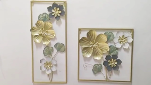 Nordic Flower Wall Decor Ornament Iron Light Luxury Round Colorful Leaf Wall Hanging Pendant Living Room Home Decoration