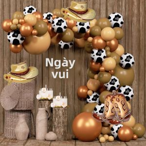 125PC Cao Bồi Miền Tây Bóng Vòm Bộ Bò In Hình Cho Trang Trại Cho Bé Đầu Tiên Rodeo Trang Trí Tiệc Sinh Nhật Bong Bóng Cao Su