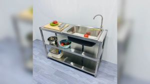 Chậu Rửa Chén 1 Hộc 1 Cánh 304 Inox Đa Năng Có bồn rửavòi nướcống nước 80/100/120*40*80CM