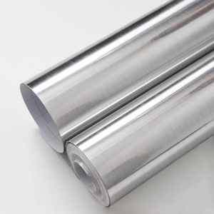 Premium Brushed Silver Stainless Steel PVC Vinyl Waterproof & Oil-Proof Removable Wallpaper Film for Kitchen & Elevator Decor