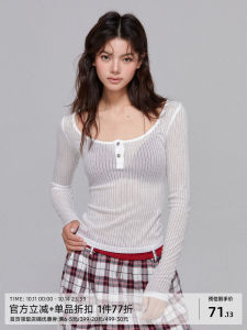 Spring APEA Womens Slim Fit Long Sleeve T-Shirt Henry Collar Waist Cinched Stripe Pattern Base Shirt Trendy Casual Top