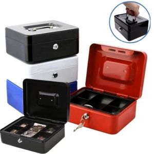 Cash Box with Money Tray Durable Steel Large Money Box Portable Currency Secret Safe with Metal Lock
