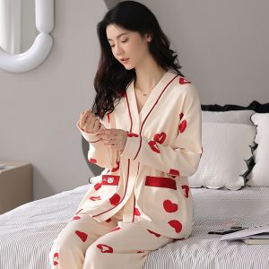 Miiow | Pure Cotton Red Long Sleeve Sleepwear Set For Women Spring Autumn Home Comfortable Snakes Year Zodiac Cotton Pajamas Set