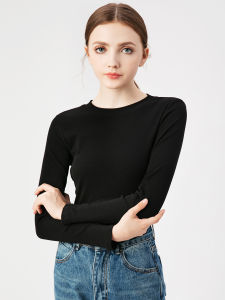 เสื้อยืดแขนยาวคอตตอนโมดอลแฟชั่นฤดูใบไม้ร่วงสำหรับผู้หญิง เสื้อเชิ้ตทรงเข้ารูป ทรงหลวม ทรงเข้ารูป สไตล์เกาหลี