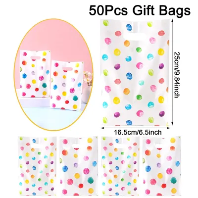 10/20/50pcs Polka Dot Gift Bags Rainbow Color Dots Candy Cookie Tote Bags for Wedding 1st Birthday Party Supplies