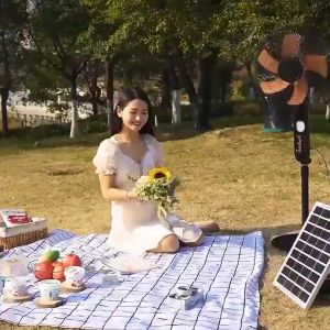 Solar electric Fan 16/18 Inch 400000mAh Rechargeable Solar electric Stand fan with Solar Panel 2 Bulbs 220V Charger 5 Speed Ultra Silent IP67 Waterproof Emergency Light for Outdoor Camping Baby Room Sleep 30 Year Warranty