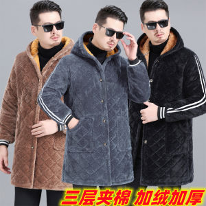 Áo Khoác Cotton Dày Dặn Mùa Đông Cho Nam Áo Khoác Ngoài Bằng Cotton Có Lót Lông Cừu Dài Vừa Phải Áo Khoác Cotton Cho Người Trung Niên Và Người Cao Tuổi