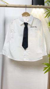 Áo sơ mi trắng bé trai 5-12 tuổi chữ PERSON kèm cà vạt vải thô mềm kiểu dáng thời trang