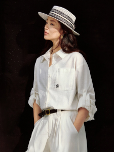 INMAN | Flax Cotton Loose Long-sleeve Forked White Shirt