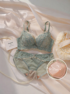 CHANGQIANGSHI | Small Chest Gathering Adjustable Wire-free Side Collecting Lace Underwear Set