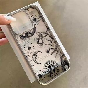 Stars and Moon Art Design Clear Case For iPhone 16 Pro Max Cases iPhone 17 11 12 13 14 15 Pro Max Plus XS XR Plating Drop Coque