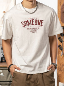 Mens White Short Sleeve T-Shirt Pure Cotton round Neck Retro American Style Summer New Arrival Standard Fit Printed Casual Tee