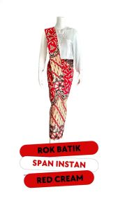 PRADIPTA RED Rok Batik Warna Merah Cabe Model Span Instan Resleting Bahan Katun Halus Berselendang