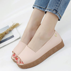 New Arrival Beach Sandals Womens Summer Flats Mid Heel Peep Toe Gel Shoes Platform Shoes Thick Bottom Soft Bottom Non Slip Roman Hole Shoes