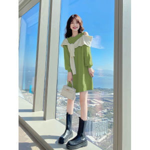 Winter Knitted Dress Womens Base Layer Shirt Dress Korean Style Long Sleeve H-Shape Standard Fit Daily Wear Cardigan Dress