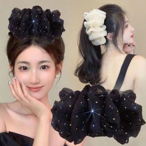 Seersucker Hair Claw for women Fabric Shiny Hair Bow Polka Dot Luxury Hair Accessories Big Bow Hairpin