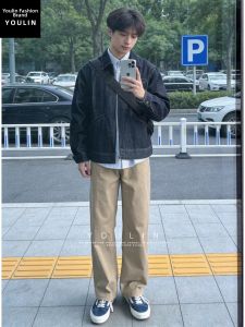 YOULIN | Khaki Color Men Summer Slim Fit Loose American Washed Cotton Trousers Workwear