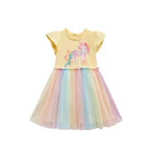 Pure Cotton Unicorn Princess Skirt for Children Short Sleeve Mesh Dress Summer Kids Clothing Short Sleeve Patchwork Dress
