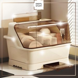 Kệ úp chén có nắp kèm khay thoát nước và khay đũa riêng bằng nhựa đa dụng cho gia đình Easy Stuff