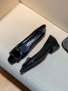 Black Commuter Flat Head Low Heel Womens Shoes New 2025 Comfortable All-Match Professional Work Shoes Non-Slip Rubber Sole