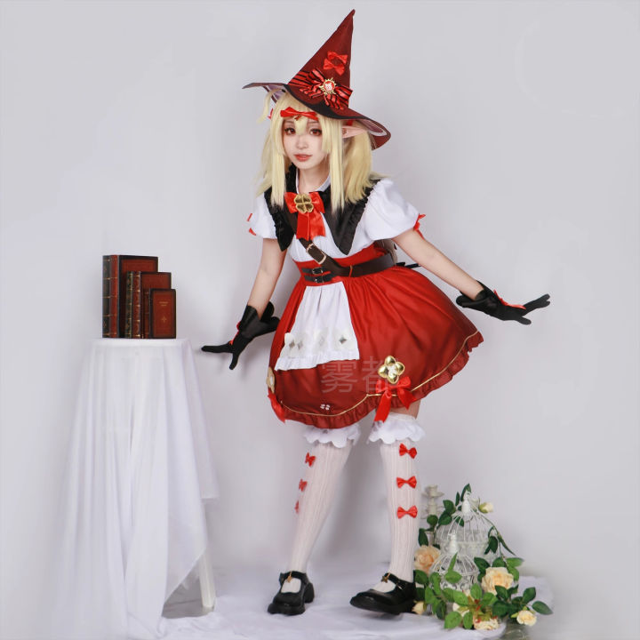 Women Genshin Impact Klee Cosplay Costume Full set Outfit & wig For  Halloween
