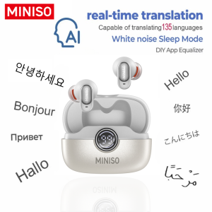 Miniso | MINISO MS105 TWS Wireless Bluetooth Earbuds AI Translation Earbuds HiFi Stereo Noise Cancelling HD Mic for Travel Business