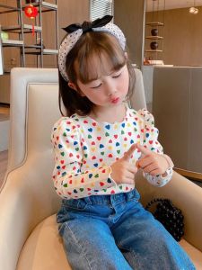 เสื้อยืดคอกลมแขนยาวแฟชั่นสำหรับเด็กผู้หญิง เสื้อเชิ้ตเด็กฤดูใบไม้ผลิและฤดูใบไม้ร่วง สไตล์เกาหลี เสื้อผ้าเด็ก งานปาร์ตี้