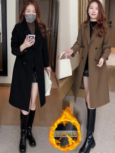 Womens Autumn Winter New Fashionable Long Cotton Filled Coat Elegant Knee-Length Suit Style Thickened Polyester Fiber