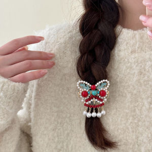 New Year Childrens Red Lion Awaking Hair Clip Girls Festive Hanfu Chinese Style Hair Accessories Side Clip 2025 New Model