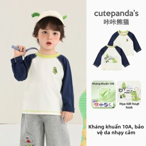 CUTEPANDAS | Áo Thun Tay Dài Trẻ Em Chống Khuẩn Mùa Xuân