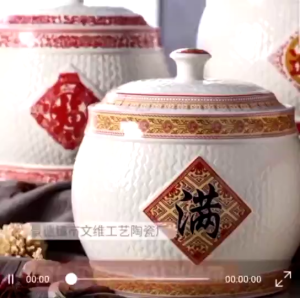 Jingdezhen Ceramic Rice Jar With Lid Household Rice Can Rice Barrel Rice Storage Pot Moisture Proof and Insect Proof Grain Storage Container 5kg/10kg