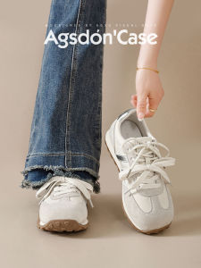 Agsdon Womens Winter Sport Shoes Fashion Casual Low Top Flat Bottom Warm Lined Thick Heel Versatile Style Color Block Design