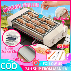Sausage Grilling Machine Electric Hot Dog Roller Grill Machine Portable Sausage Grill Cooker Machine Multi-Purpose 3 In1 Outdoor BBQ Grill Rack With Removable Griddle Plate Oil Pan Stainless Steel Grilling Tube For Kitchen Home Camping