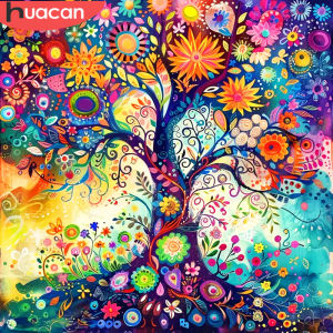 HUACAN Diamond Painting Rhinestones Tree Of Life Mosaic Landscape Full Square Round Collection Decoration For Home