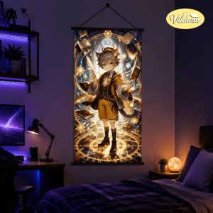 VIKAMA Anime Explorer Boy Tấm Thảm Có Thiết Kế Hình Rừng Nấm Huyền Bí Đêm Trăng Treo Tường Thẩm Mỹ Để Trang Trí Phòng Ngủ Phòng Khách