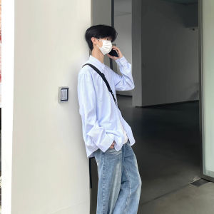 Youth Sense Wear Shirt Coat Mens American Blue Stripes Sun Protection Clothing Fancy Youth Long Sleeves Shirt