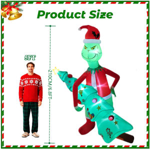 6.8FT Christmas Inflatable Green Monster Steals Trees Built-in LED LightsFor Indoor Outdoor Yard Lawn Garden Xmas Decorations