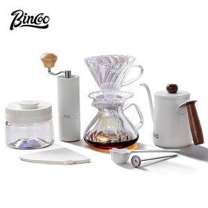 BINCOO Pour‑Over Coffee Set Manual Coffee Dripper Filter Cup Glass Server with Scale Mark Dripper Coffee Brewing & Filter Kit 450ML/550ML