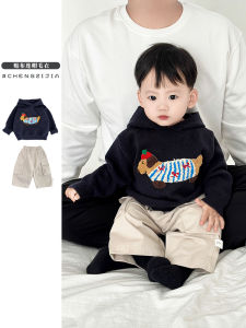 เด็กผู้ชาย ฤดูใบไม้ผลิ ฤดูใบไม้ร่วง หมวกถัก ลำลอง เสื้อสเวตเตอร์ปักชุดสองชิ้น เด็กทารก ดูเท่ กางเกง สบาย ระบายอากาศได้ดี เสื้อผ้า