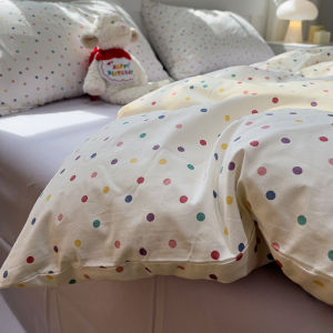 Nordic Style Small Grids Washed Cotton Duvet Cover Sheet Student Three-Piece Four-Piece Bedding Set Warm Quilt Coverlet