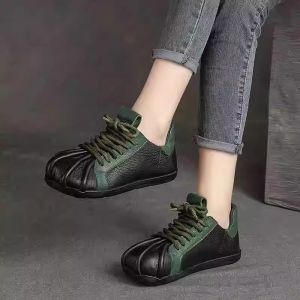 Retro round Toe Soft Leather Womens Shoes 2025 New Style Slip-On Casual Loafers Soft Bottom Knot Tassel Single Shoes