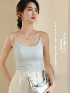 MiiOW | Cat Woman Tank Top Strap Vest Integrated Thin Summer No Bra Underwear Matching Backless Style Nylon Spandex Short Length Solid Color