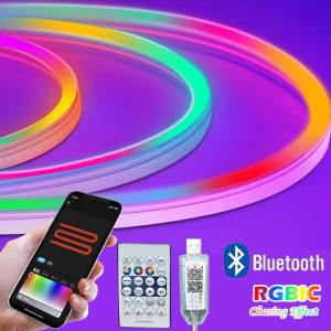 RGBIC Neon Strip Light Bluetooth USB 5V Neon Led Strip Lights 1M-5M IP65 RGBIC Flex Ribbon Led Tape for Room Wall Decor Music