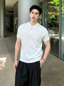 OUMULONG | Henry Collar Luxury Stylish Short Sleeve Tshirt