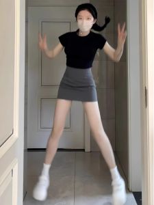 High Waist A-Line Mini Skirt for Women in Grey Woolen Material Student Friendly Spring Autumn Skirt That Hugs And Flatters