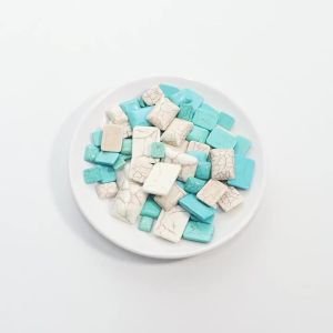 10Pcs Natural Turquoise Ring Face Lucky Protection Amulet Square Chakra Yoga Boho Ethnic Stone For DIY Bracelet Necklace Making